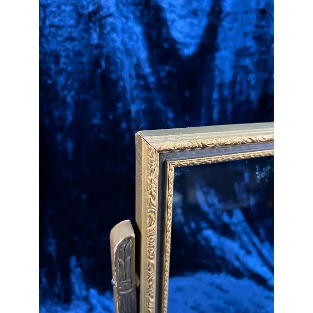 Antique Art Deco Tabletop Picture Frame – Gold & Charcoal Ornate Tilt Design